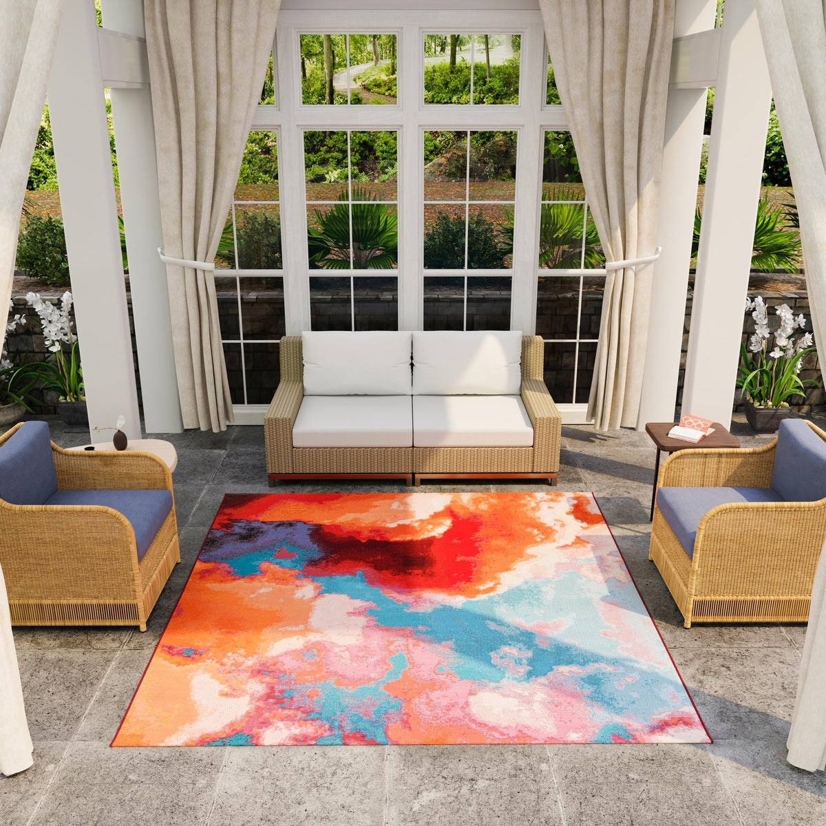 Urban Terrace Collection Area Rug -  Patio Square Gray and Pink  lifestyle 37
