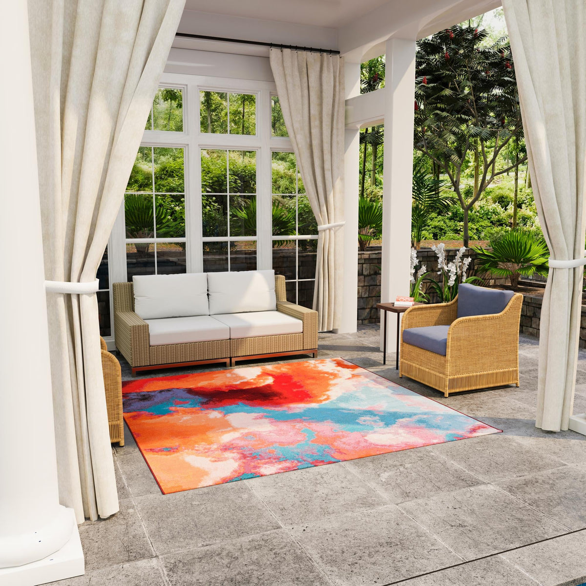 Urban Terrace Collection Area Rug -  Patio Square Gray and Pink  lifestyle 39