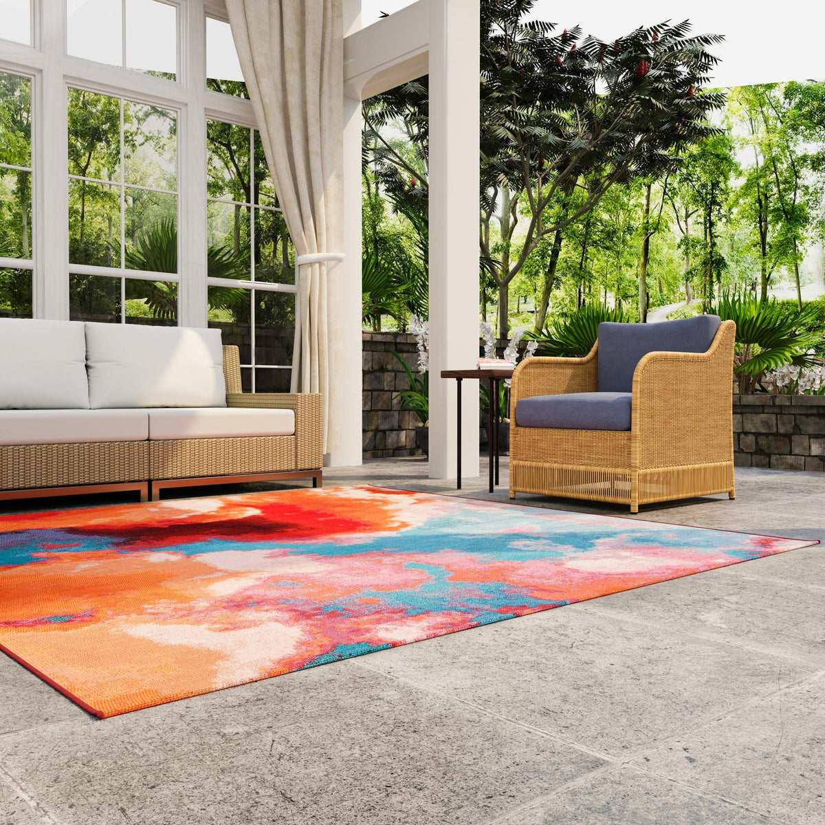 Urban Terrace Collection Area Rug -  Patio Square Gray and Pink  lifestyle 41
