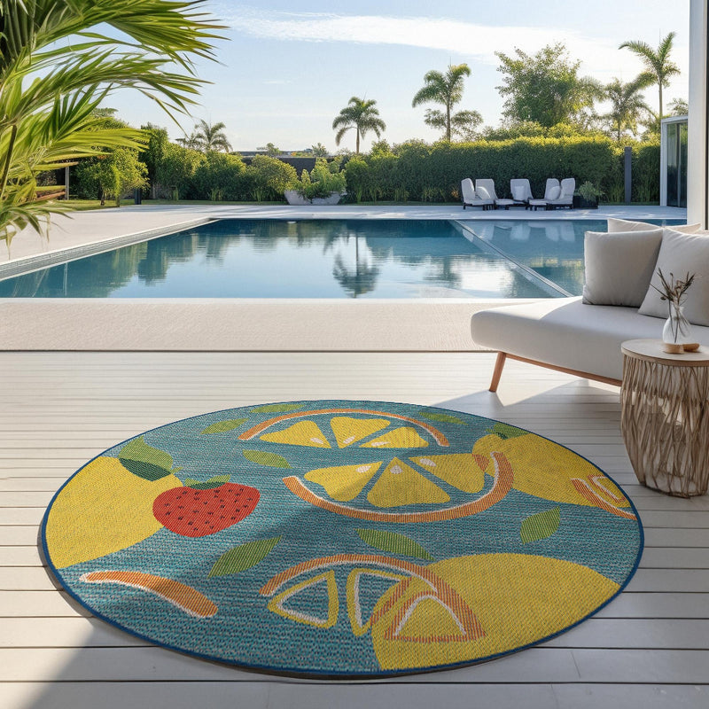 Coastal Terrace Collection Area Rug -  Cove Round Blue  lifestyle 63