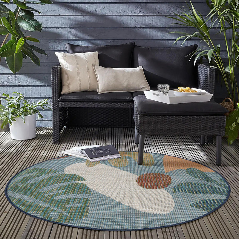 Coastal Terrace Collection Area Rug -  Boardwalk Round Blue  lifestyle 55