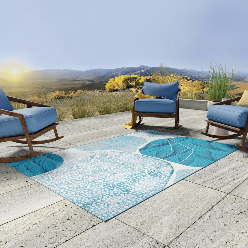 Urban Terrace Collection Area Rug -  Courtyard Rectangle Blue and Ivory  lifestyle 5