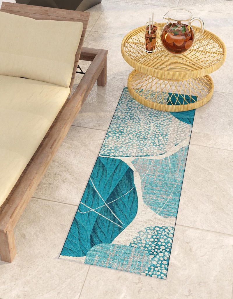 Urban Terrace Collection Area Rug -  Courtyard Runner Blue and Ivory  lifestyle 9