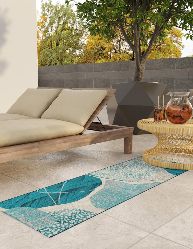 Urban Terrace Collection Area Rug -  Courtyard Runner Blue and Ivory  lifestyle 12
