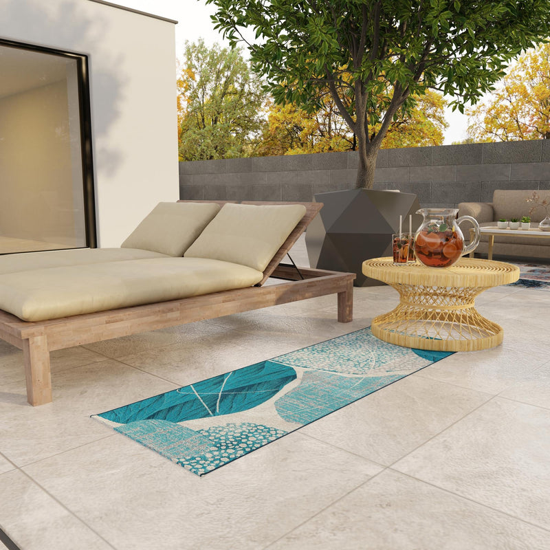 Urban Terrace Collection Area Rug -  Courtyard Runner Blue and Ivory  lifestyle 40