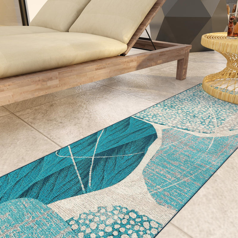 Urban Terrace Collection Area Rug -  Courtyard Runner Blue and Ivory  lifestyle 43