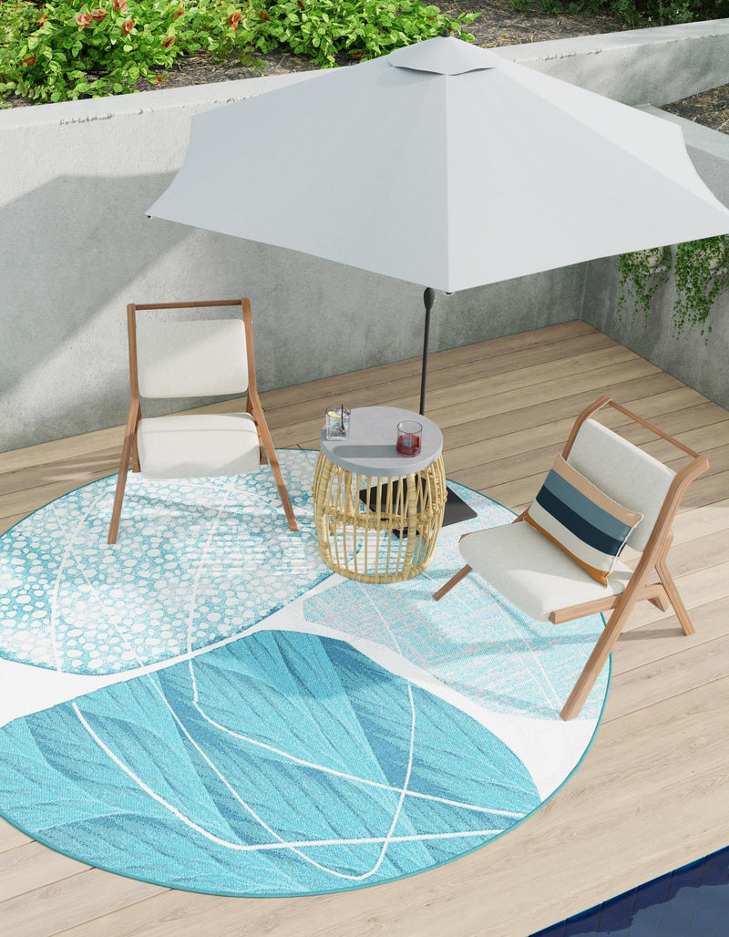 Urban Terrace Collection Area Rug -  Courtyard Round Blue and Ivory  lifestyle 8