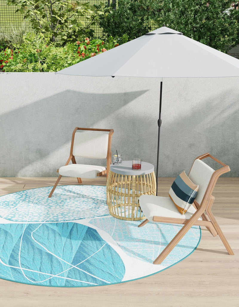 Urban Terrace Collection Area Rug -  Courtyard Round Blue and Ivory  lifestyle 11