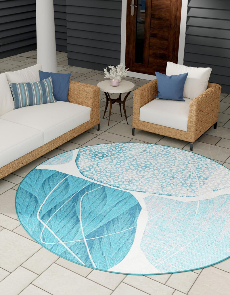 Urban Terrace Collection Area Rug -  Courtyard Round Blue and Ivory  lifestyle 14