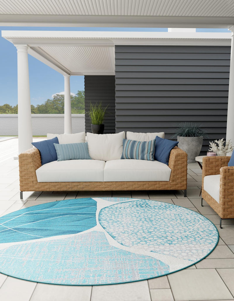 Urban Terrace Collection Area Rug -  Courtyard Round Blue and Ivory  lifestyle 17