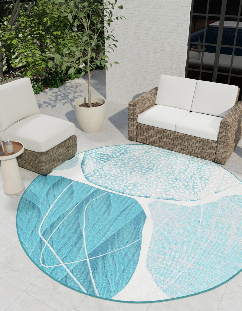 Urban Terrace Collection Area Rug -  Courtyard Round Blue and Ivory  lifestyle 18