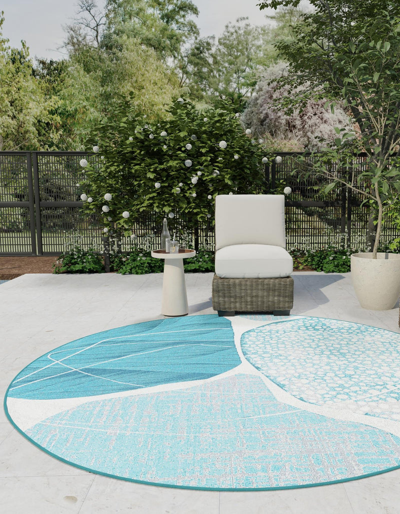 Urban Terrace Collection Area Rug -  Courtyard Round Blue and Ivory  lifestyle 19