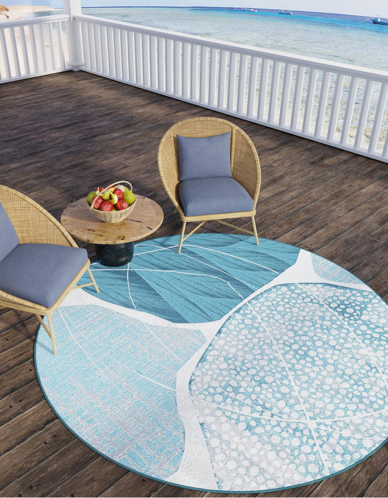 Urban Terrace Collection Area Rug -  Courtyard Round Blue and Ivory  lifestyle 20
