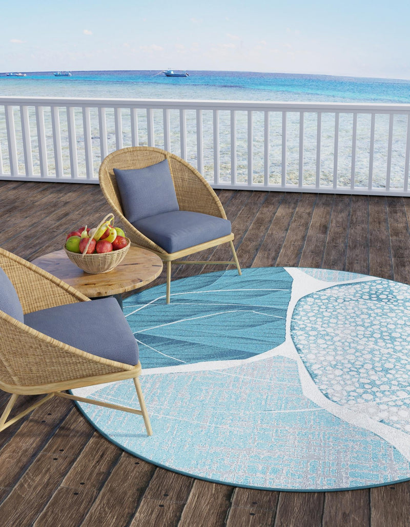 Urban Terrace Collection Area Rug -  Courtyard Round Blue and Ivory  lifestyle 21