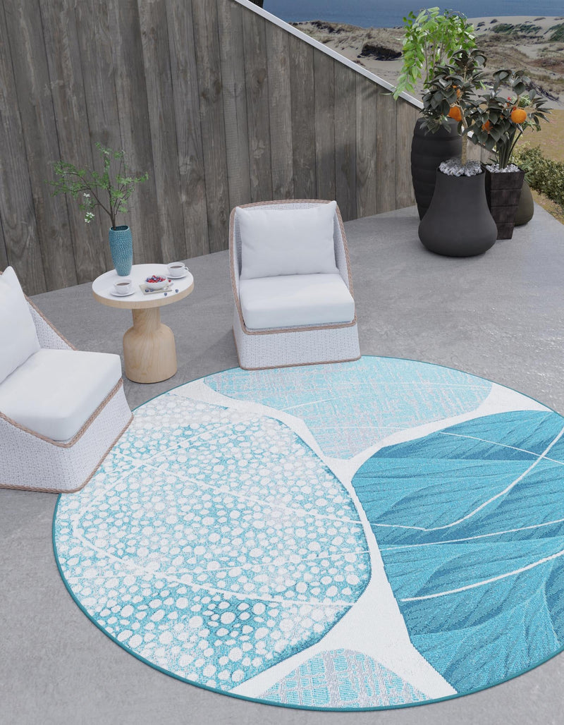 Urban Terrace Collection Area Rug -  Courtyard Round Blue and Ivory  lifestyle 22