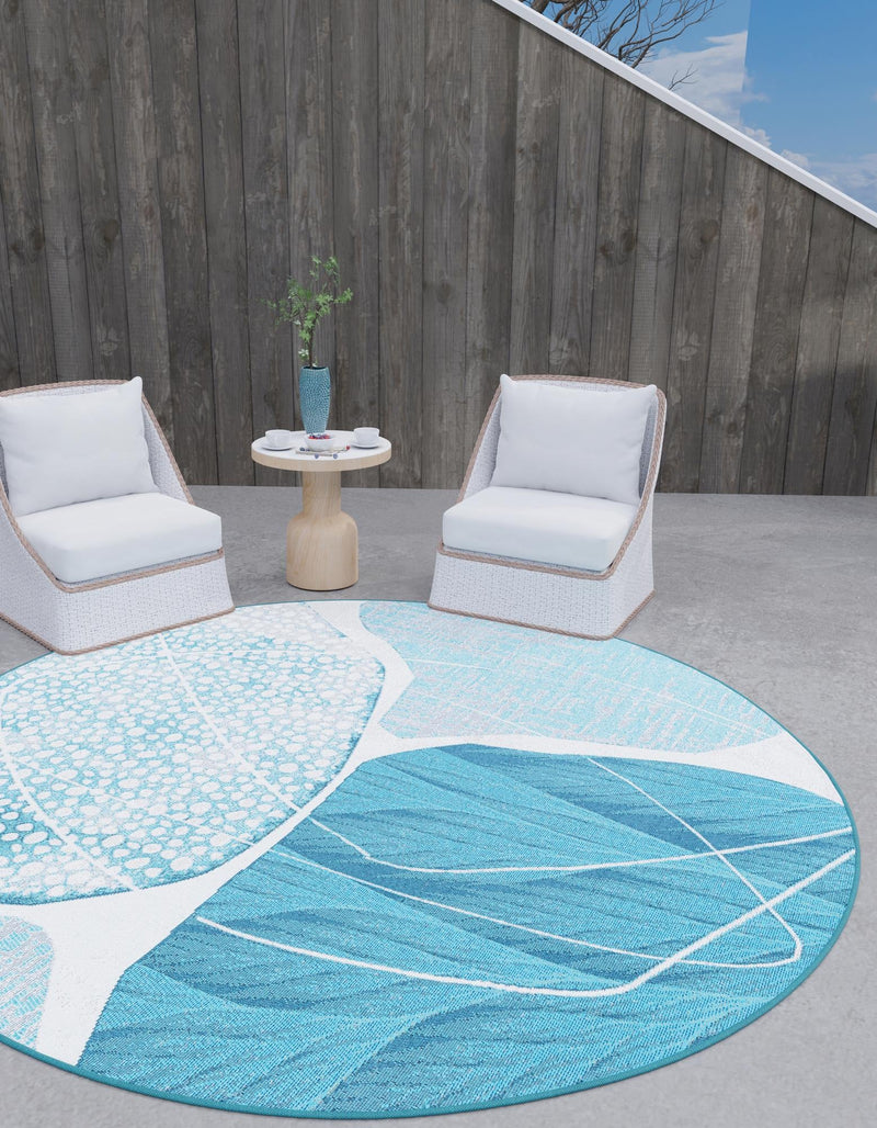 Urban Terrace Collection Area Rug -  Courtyard Round Blue and Ivory  lifestyle 23