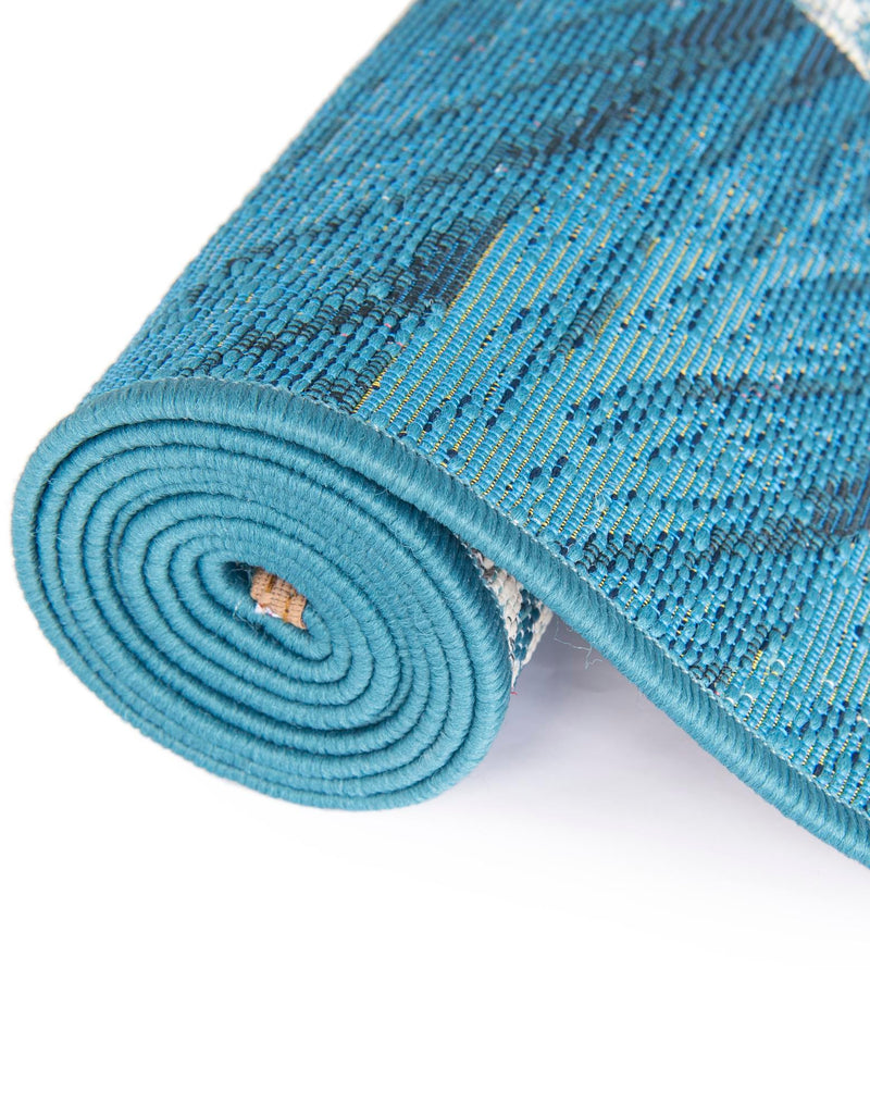 Urban Terrace Collection Area Rug -  Courtyard Round Blue and Ivory  lifestyle 33