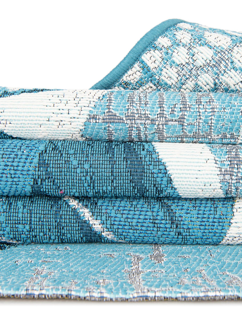Urban Terrace Collection Area Rug -  Courtyard Round Blue and Ivory  lifestyle 35