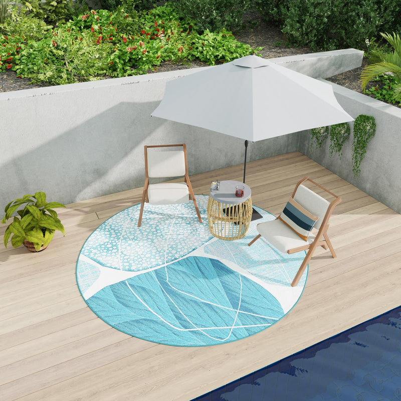 Urban Terrace Collection Area Rug -  Courtyard Round Blue and Ivory  lifestyle 36