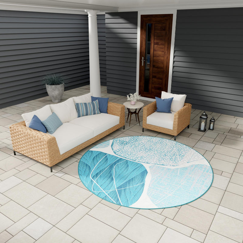Urban Terrace Collection Area Rug -  Courtyard Round Blue and Ivory  lifestyle 42
