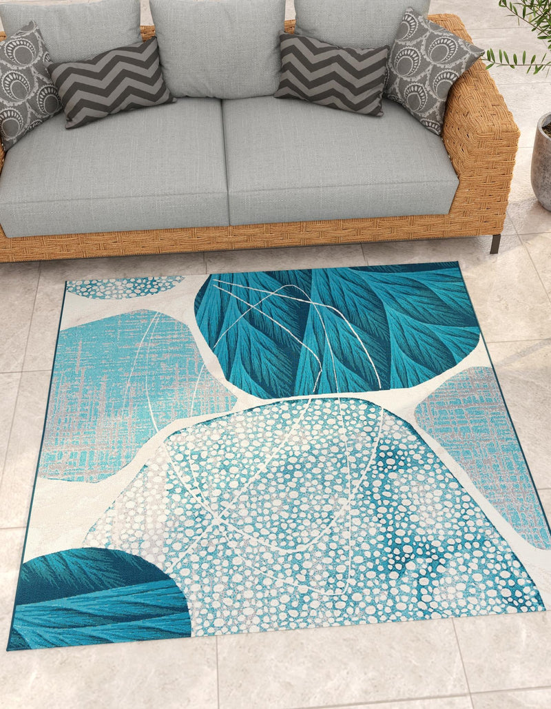Urban Terrace Collection Area Rug -  Courtyard Square Blue and Ivory  lifestyle 10