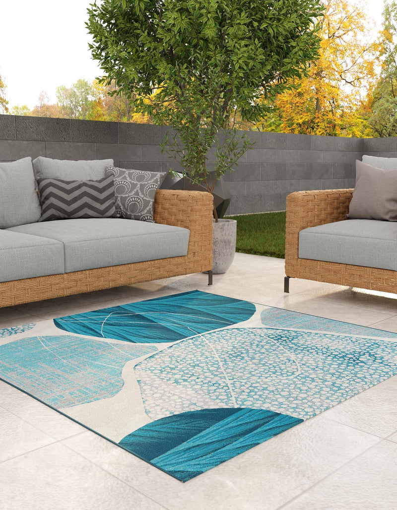 Urban Terrace Collection Area Rug -  Courtyard Square Blue and Ivory  lifestyle 13