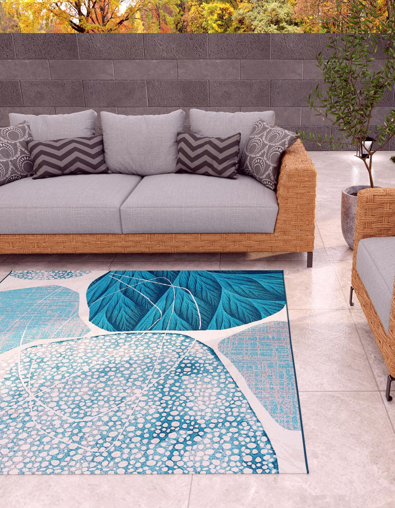 Urban Terrace Collection Area Rug -  Courtyard Square Blue and Ivory  lifestyle 16