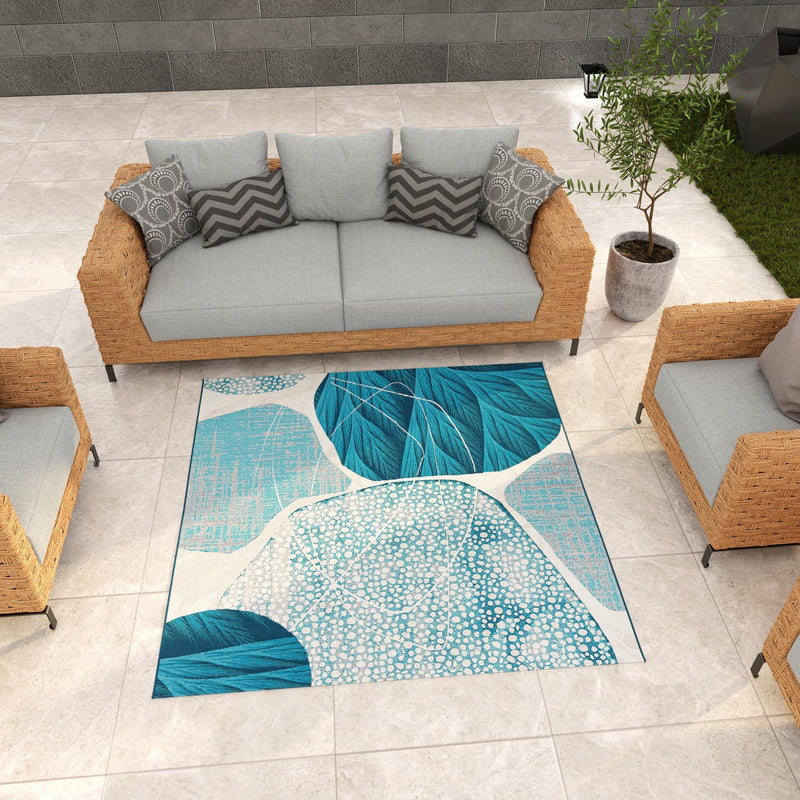Urban Terrace Collection Area Rug -  Courtyard Square Blue and Ivory  lifestyle 38