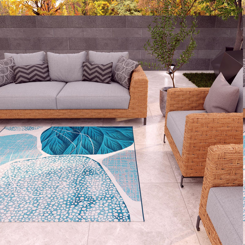 Urban Terrace Collection Area Rug -  Courtyard Square Blue and Ivory  lifestyle 44