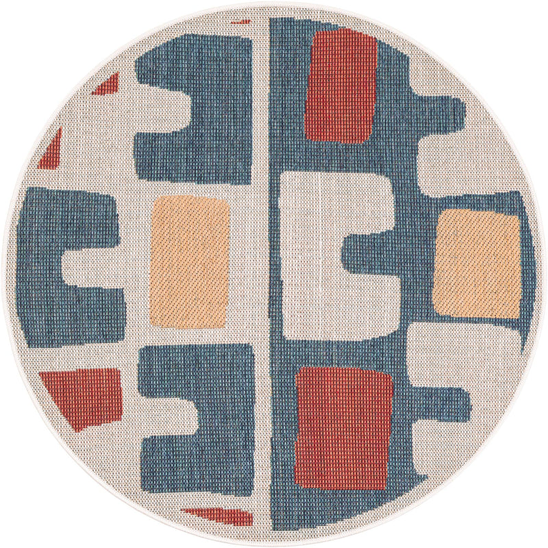 Coastal Terrace Collection Area Rug -  Sail Round Ivory and Blue  lifestyle 28