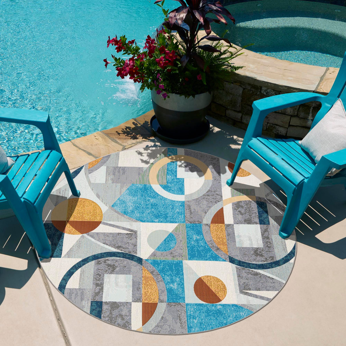 Urban Terrace Collection Area Rug -  Loggia Round Multi  lifestyle 28
