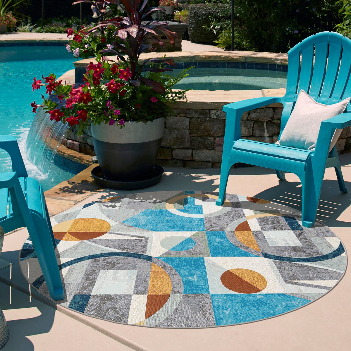 Urban Terrace Collection Area Rug -  Loggia Round Multi  lifestyle 31