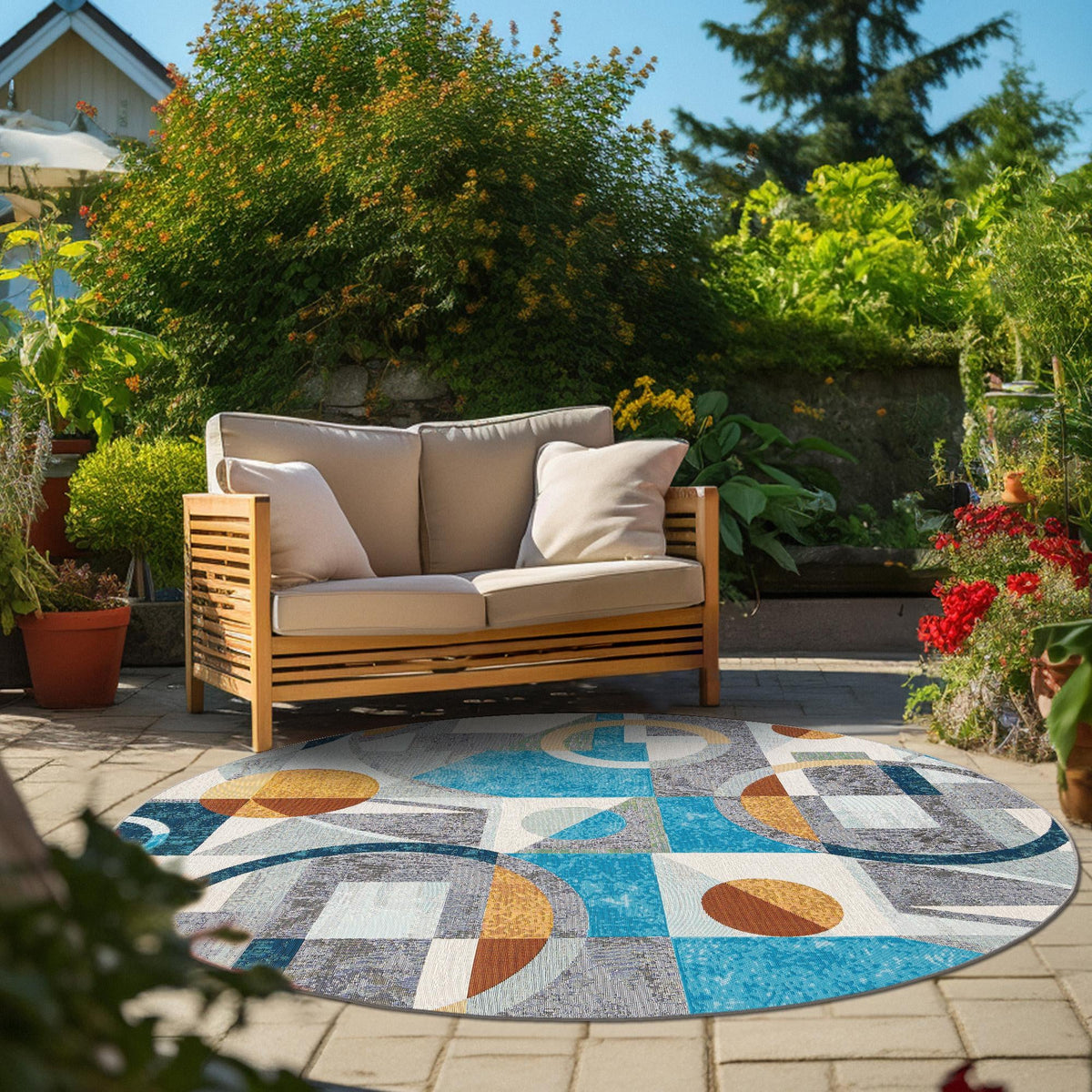 Urban Terrace Collection Area Rug -  Loggia Round Multi  lifestyle 34
