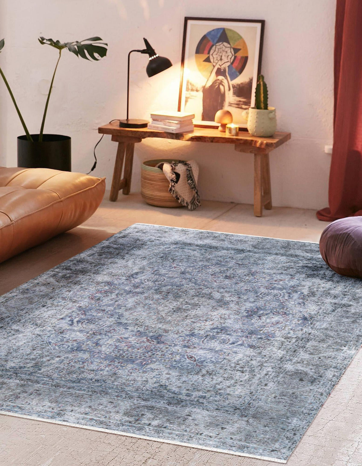 Bazaar Chic Collection Area Rug -  Asilah Rectangle Gray and Blue  lifestyle 2