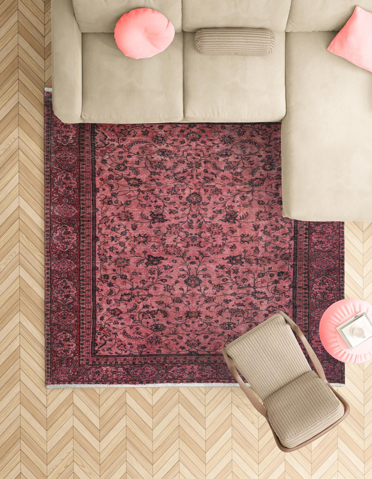 Bazaar Chic Collection Area Rug -  Larache Square Antique Red  lifestyle 59