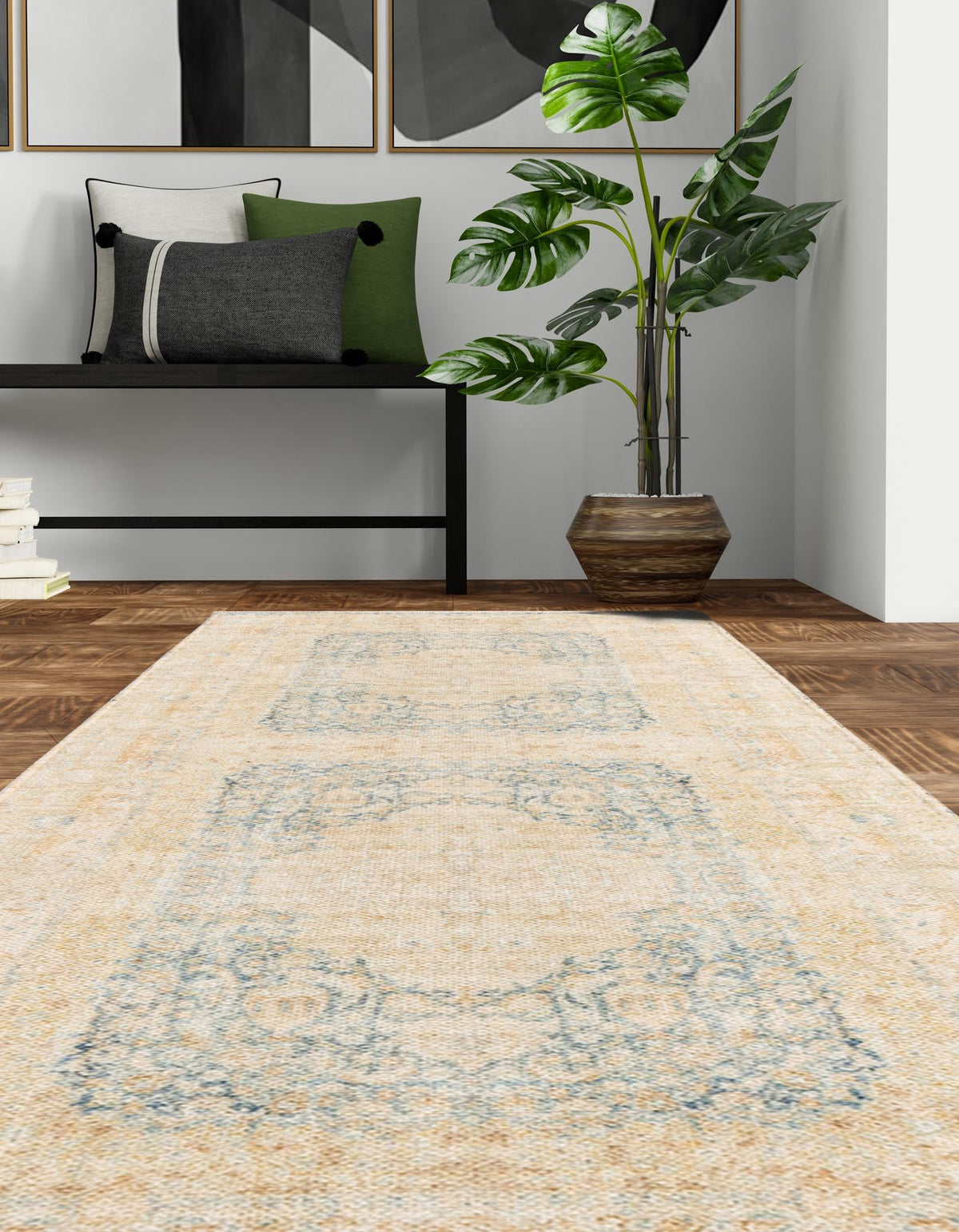 Bazaar Chic Collection Area Rug -  Kenitra Runner Blue and Ivory  lifestyle 32