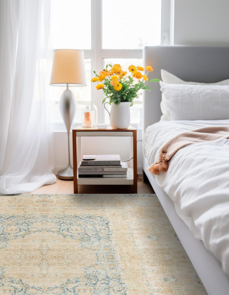 Bazaar Chic Collection Area Rug -  Kenitra Square Blue and Ivory  lifestyle 23