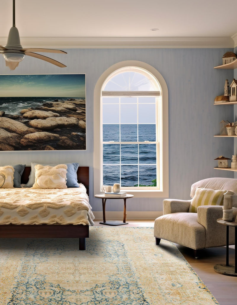 Bazaar Chic Collection Area Rug -  Kenitra Square Blue and Ivory  lifestyle 29