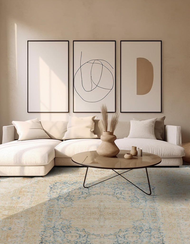 Bazaar Chic Collection Area Rug -  Kenitra Square Blue and Ivory  lifestyle 35