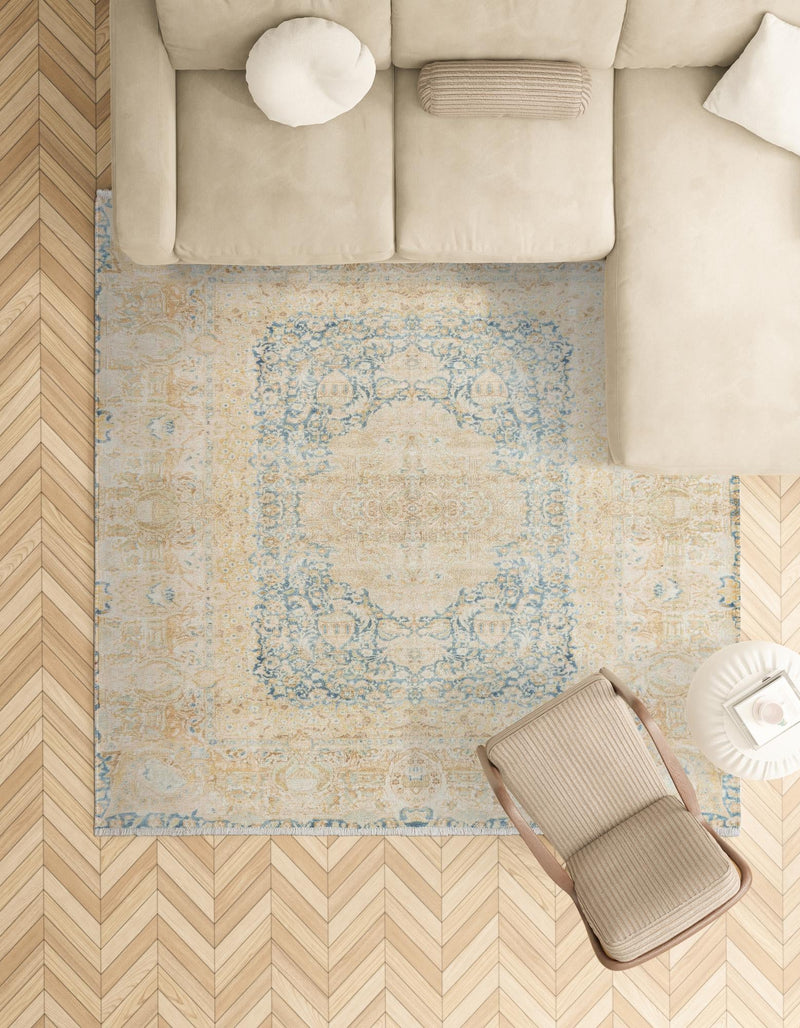 Bazaar Chic Collection Area Rug -  Kenitra Square Blue and Ivory  lifestyle 59