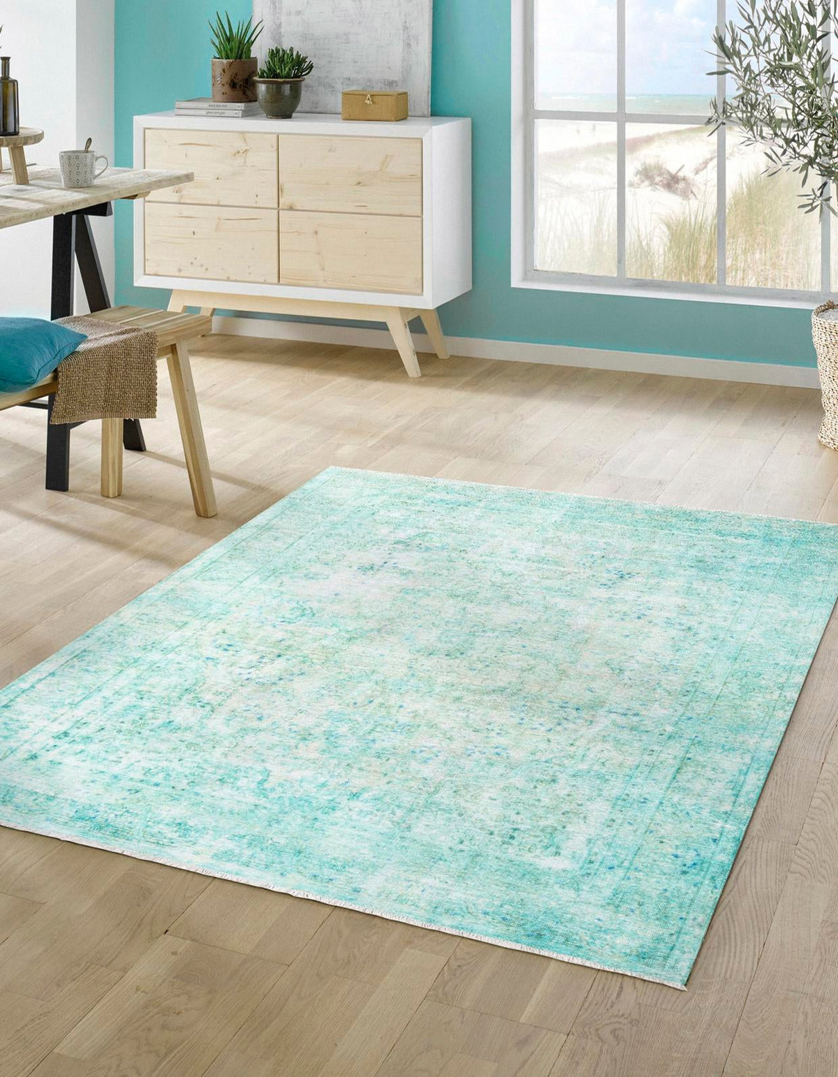 Bazaar Chic Collection Area Rug -  Taza Rectangle Turquoise  lifestyle 2