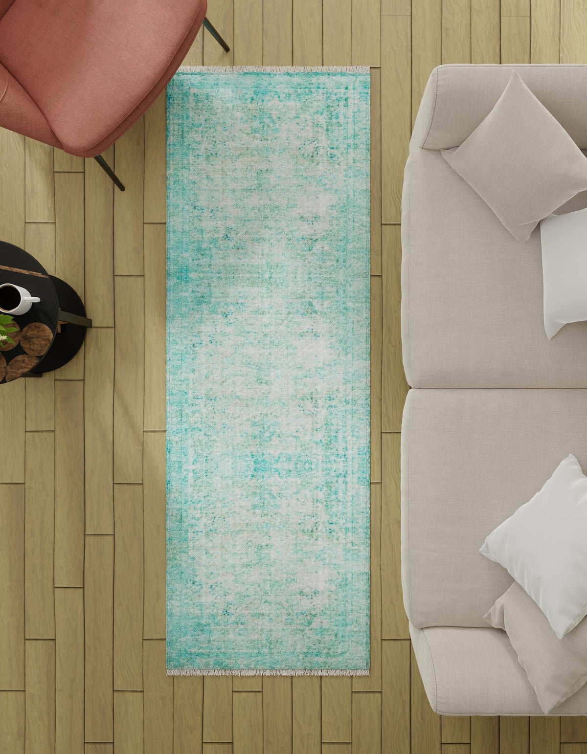 Bazaar Chic Collection Area Rug -  Taza Runner Turquoise  lifestyle 60
