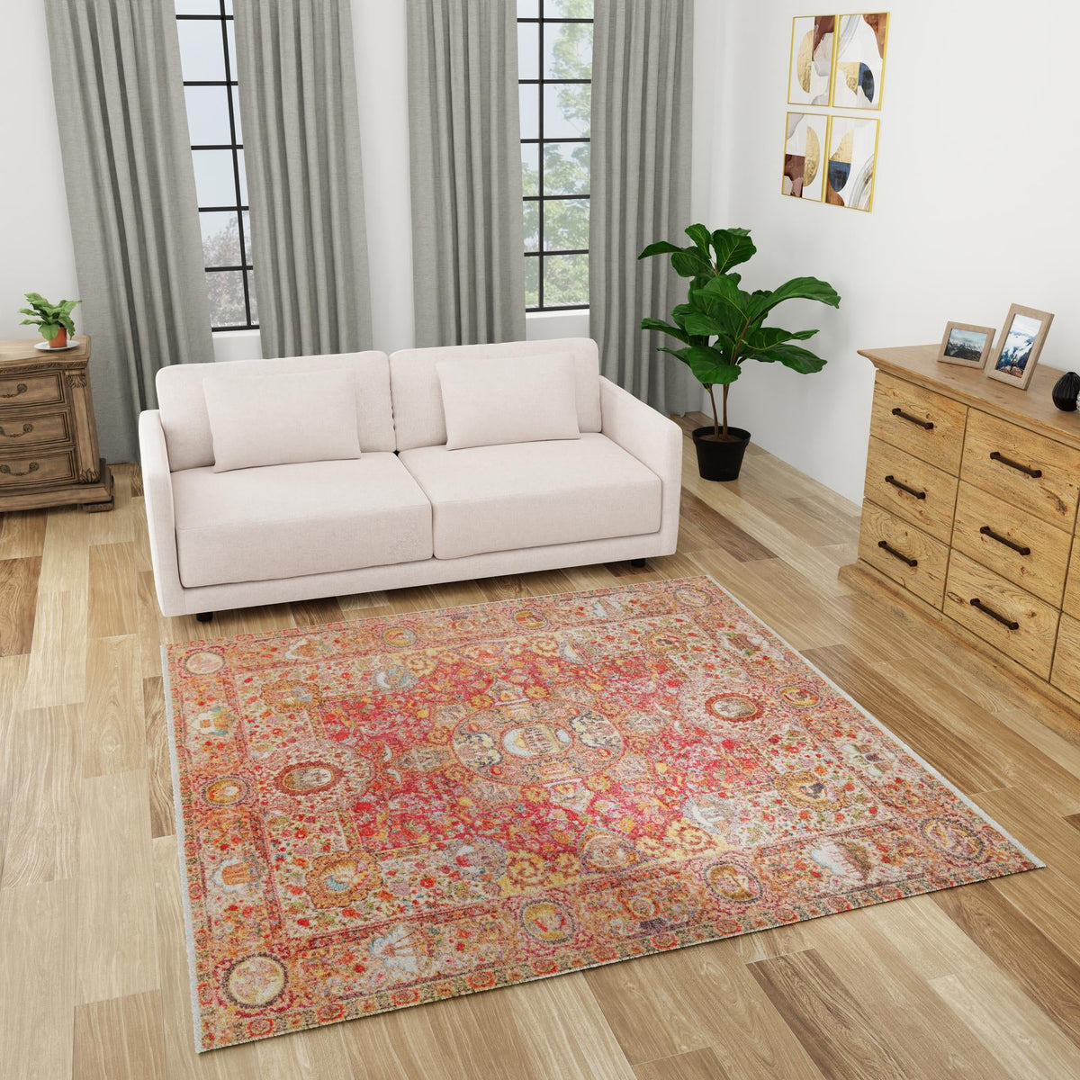 Bazaar Chic Collection Area Rug -  Khouribga Square Rust Red  lifestyle 54