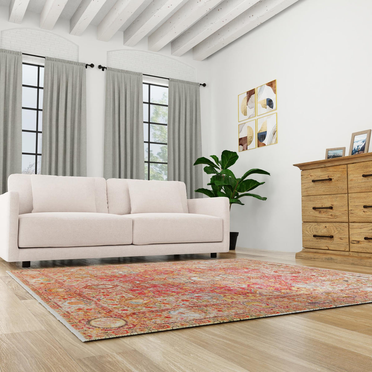 Bazaar Chic Collection Area Rug -  Khouribga Square Rust Red  lifestyle 58