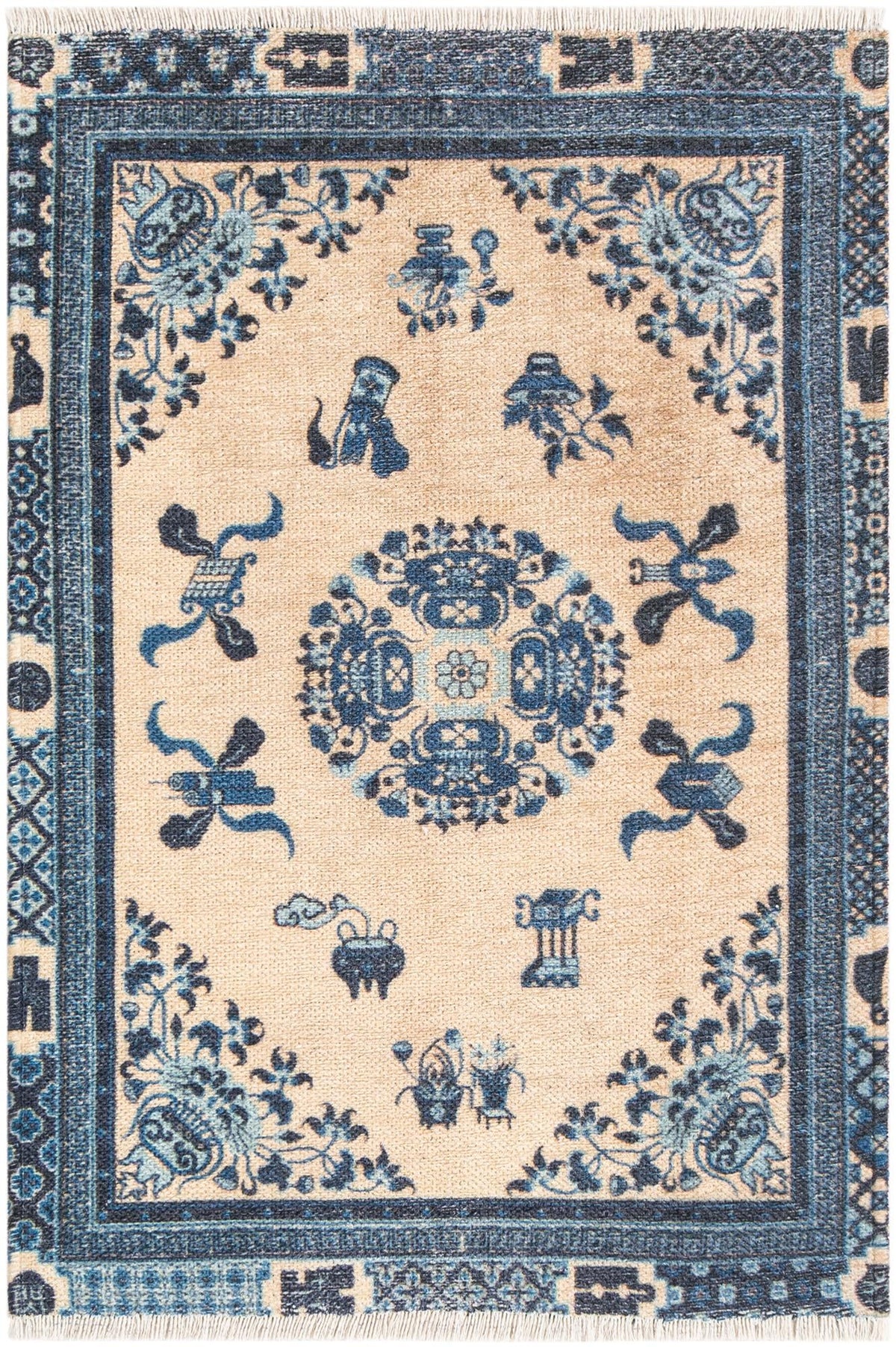 Bazaar Chic Collection Area Rug -  Casablanca Rectangle Ivory and Blue Main