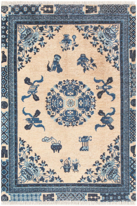 Bazaar Chic Collection Area Rug -  Casablanca Rectangle Ivory and Blue Main