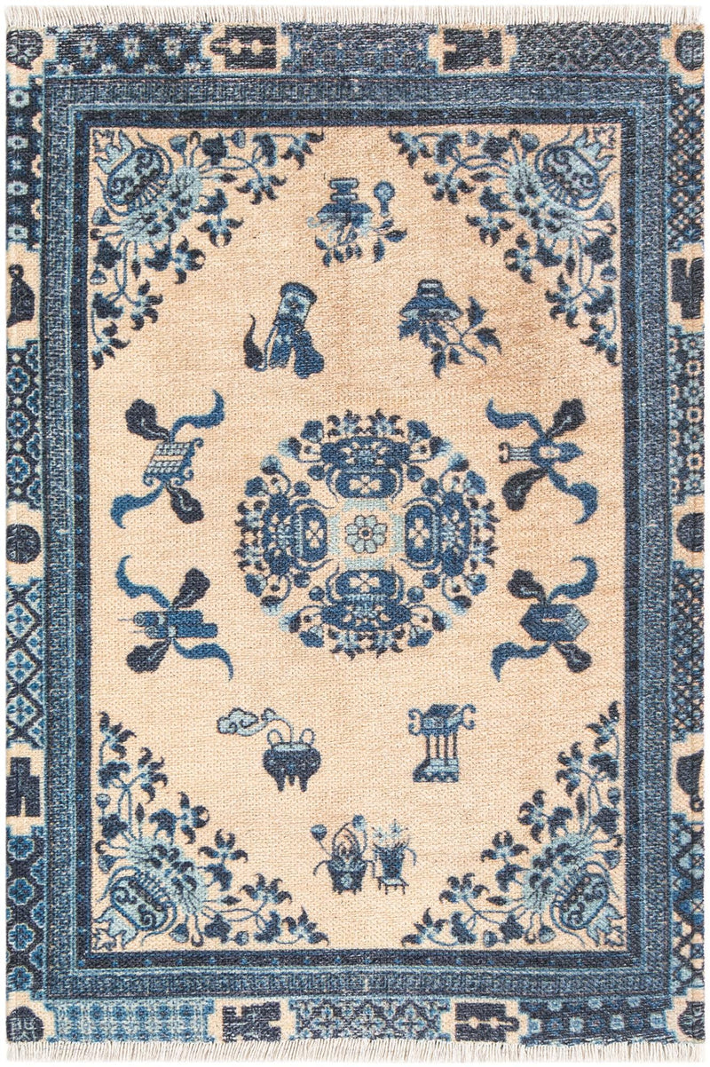 Bazaar Chic Collection Area Rug -  Casablanca Rectangle Ivory and Blue Main
