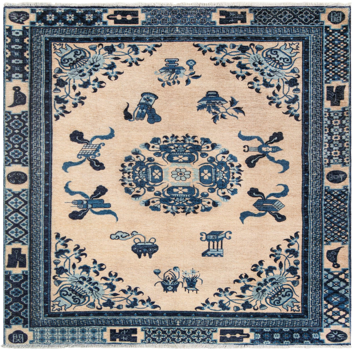 Bazaar Chic Collection Area Rug -  Casablanca Square Ivory and Blue  lifestyle 19