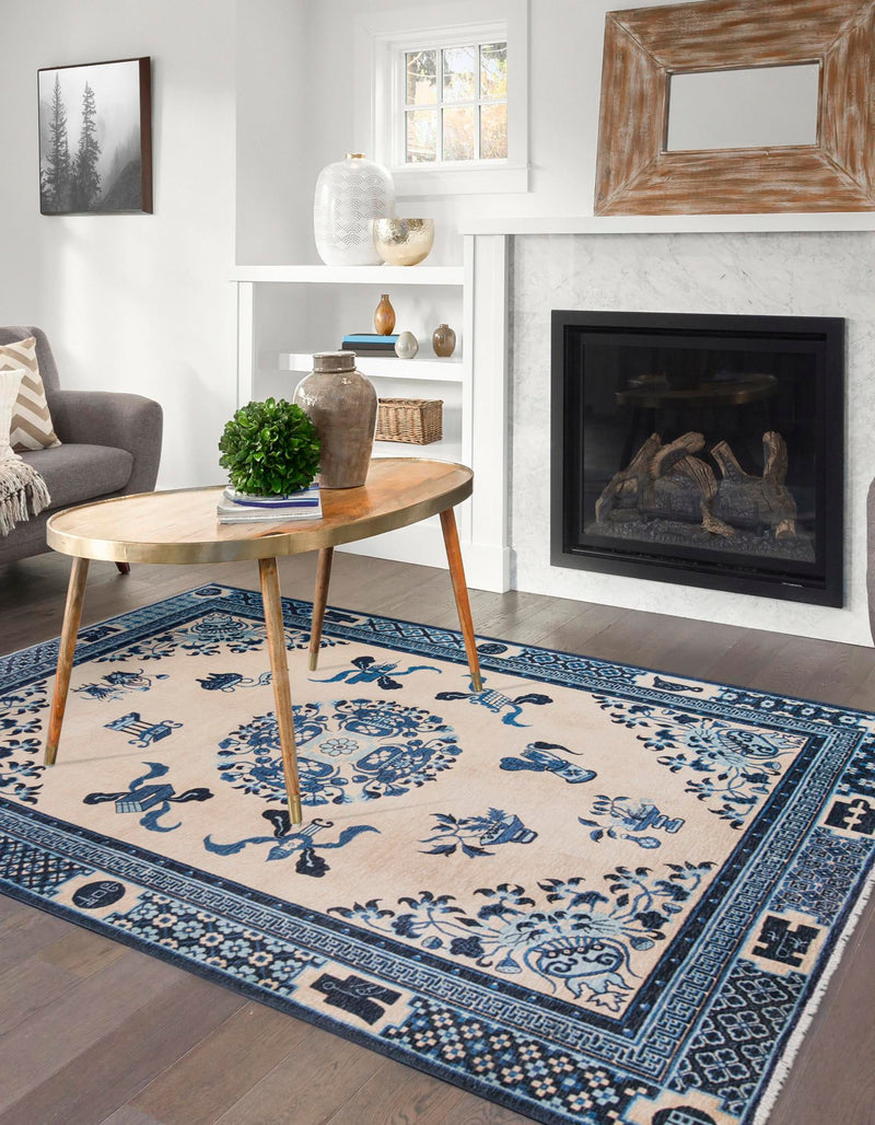 Bazaar Chic Collection Area Rug -  Casablanca Rectangle Ivory and Blue  lifestyle 3