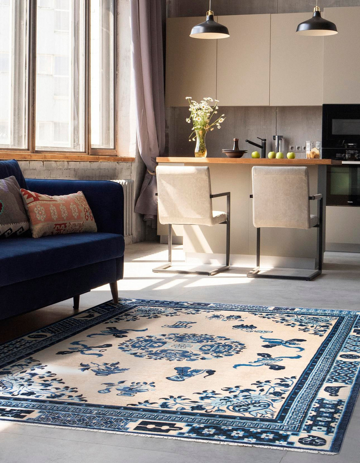 Bazaar Chic Collection Area Rug -  Casablanca Rectangle Ivory and Blue  lifestyle 4